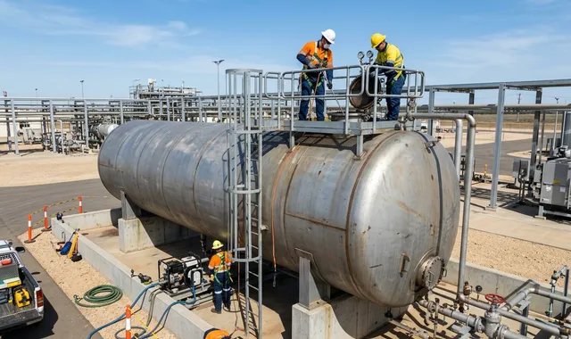 Tanque horizontal de armazenamento de combustível em instalação industrial